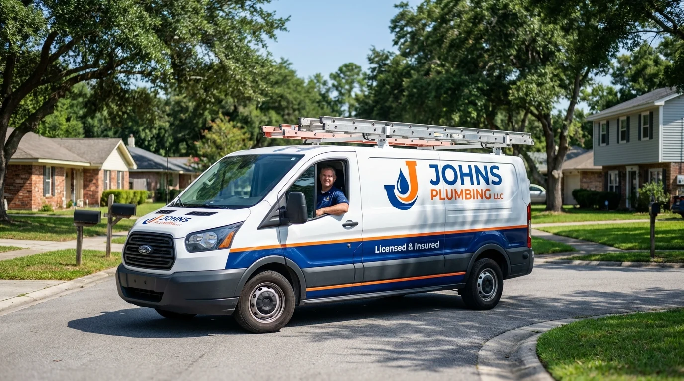 Johns Plumbing LLC service van in Jasper, AR
