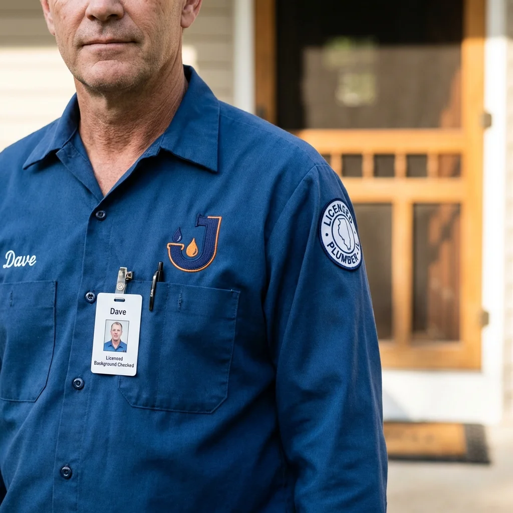 Licensed plumber showing ID badge in Jasper, AR