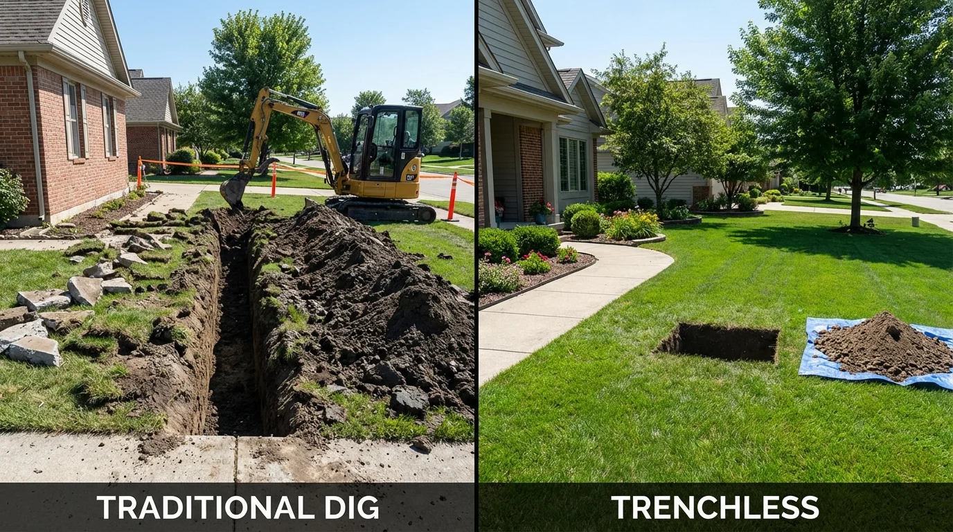 Trenchless sewer repair with minimal yard damage versus traditional excavation in Jasper, AR